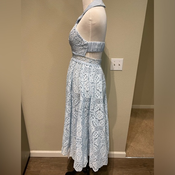NWT ASOS Lace Light blue halter neck dress Petite 6 Small midi Bridal party - Picture 9 of 11
